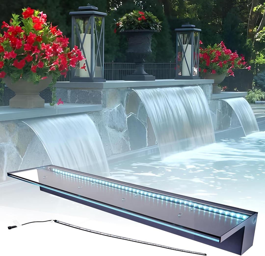 APP Control Acrylic Waterfall Spillway Pond Fountain with Multi-Color LED Lights - Sheer Descent Pool Fountain for Garden, Koi Pond, and Swimming Pool Decor (36 Inch)