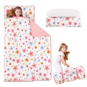 Cozyholy Toddler Nap Mat with Pillow and Blanket Colorful Floral Fleece Kindermat Girls Nap Mats for Preschool Daycare Soft Kids Sleeping Bag Portable Sleeping Mat Toddler Cot Bed for Travel Camping