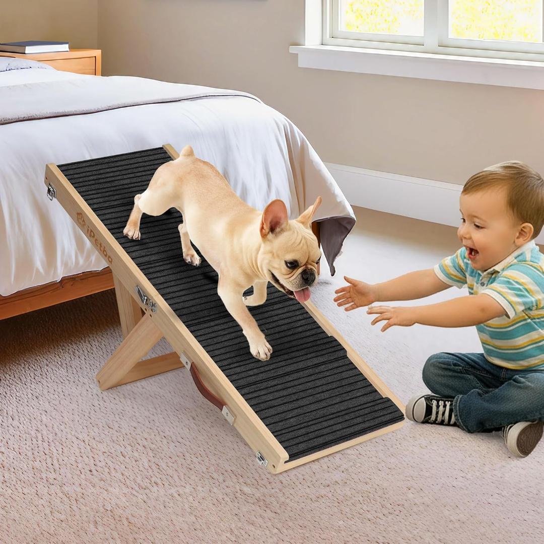Dog Ramp for Bed & Couch for Small Dogs - Joint-Friendly, Anti-Slip, Folding, Adjustable, Portable, Up to 35 lbs