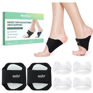 Arch Support Inserts for Men & Women - Welnove 6mm & 10mm Adjustable Heights Arch Pads - Non-Slip Arch Braces Bands for Plantar Fasciitis Relief - Gel Insole Pad for Flat Feet, High & Fallen Archs