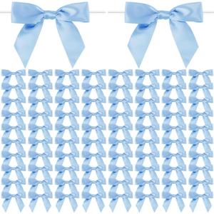Christmas Twist Tie Bows, 100 Pcs Satin Twist Tie Bows for Treat Bag Satin Ribbon Tie Bows for Tying Up Packages Present Bags Bakery Candy Bags Decorating Ribbon Bow Gift Wrap Bows (Dusty Blue)