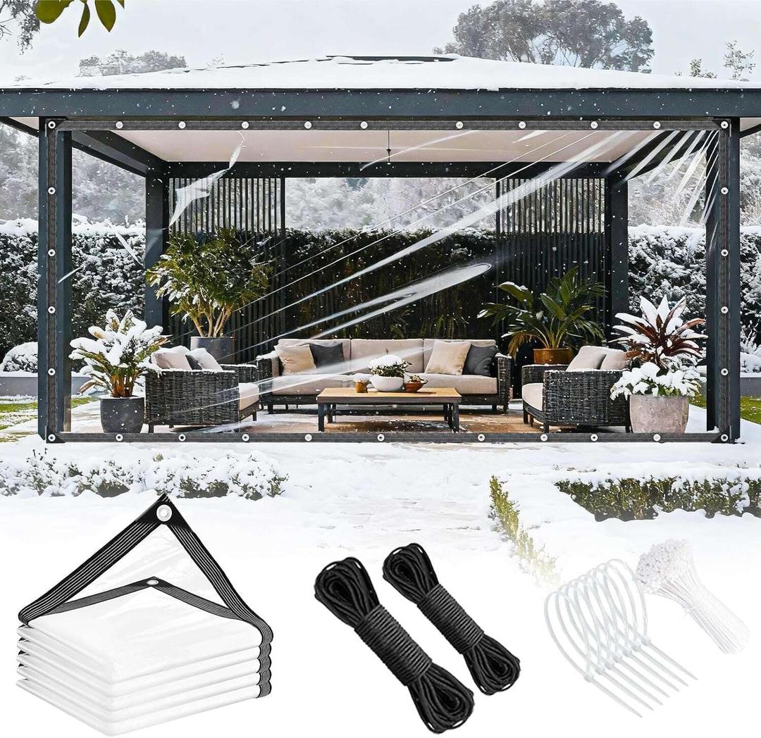 Clear Tarps Heavy Duty Waterproof 7x10ft Clear Tarp with Grommets Thickened 14Mil Tear Resistant Clear Vinyl Plastic Tarp for Outdoor Patio Chicken Coop Greenhouse Plant