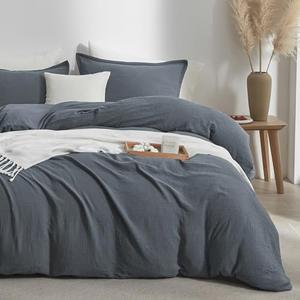 Bailix Muslin Duvet Cover Set King Size, 100% Washed Cotton Gauze Duvet Cover for All Seasons, Linen Like, 3 PCS, 1 Fluffy Duvet Cover(104"x90") with 2 Pillow Shams(20"x36"), Blue-Gray