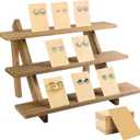 ZYP 51pcs 3-Tier Wood Earring Display Stand, Retail Jewelry Card Stand with Groove + 50 Cards Portable Ring Organizer Holder Showcase Racks for Business Home Using
