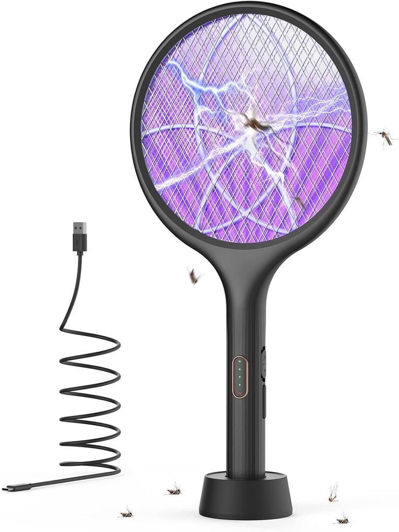 YISSVIC Electric Fly Swatter 4000V Bug Zapper Racket Dual Modes Mosquito Killer with Purple Mosquito Light Rechargeable for Indoor Home Office Backyard Patio Camping