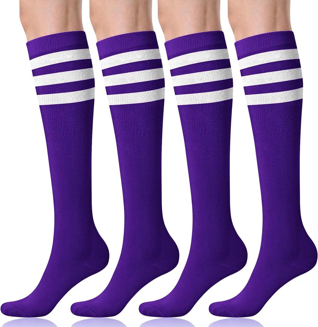 FITRELL Women's Knee High Socks Outdoor Sport Athletic Socks Casual Stripe Tube Socks 1-4 Pack (Purple), Size: One Size