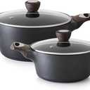 SENSARTE Nonstick Stock Pot with Lid, 2.6+4.5 QT Soup Pot Set Casserole Pot, Healthy Pasta Pot, Large Deep Cooking Pot, Big Sauce Pot Stew Pot, Induction Compatible, PFOA PFOS APEO Free, Black