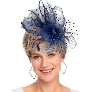 Fascinators Hats 20s 50s Pillbox Hat Cocktail Tea Party for Women (Navy Blue, One Size)