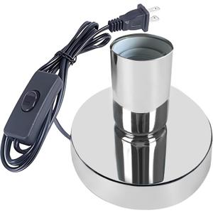 Industrial Table Lamp, Small Polished Metal Desktop Light Socket Base, Vintage E26/E27 Edison Screw Light Bulb Holder, 5.57ft Cord with On/Off Switch and US Plug (Silver) (1 Pack)