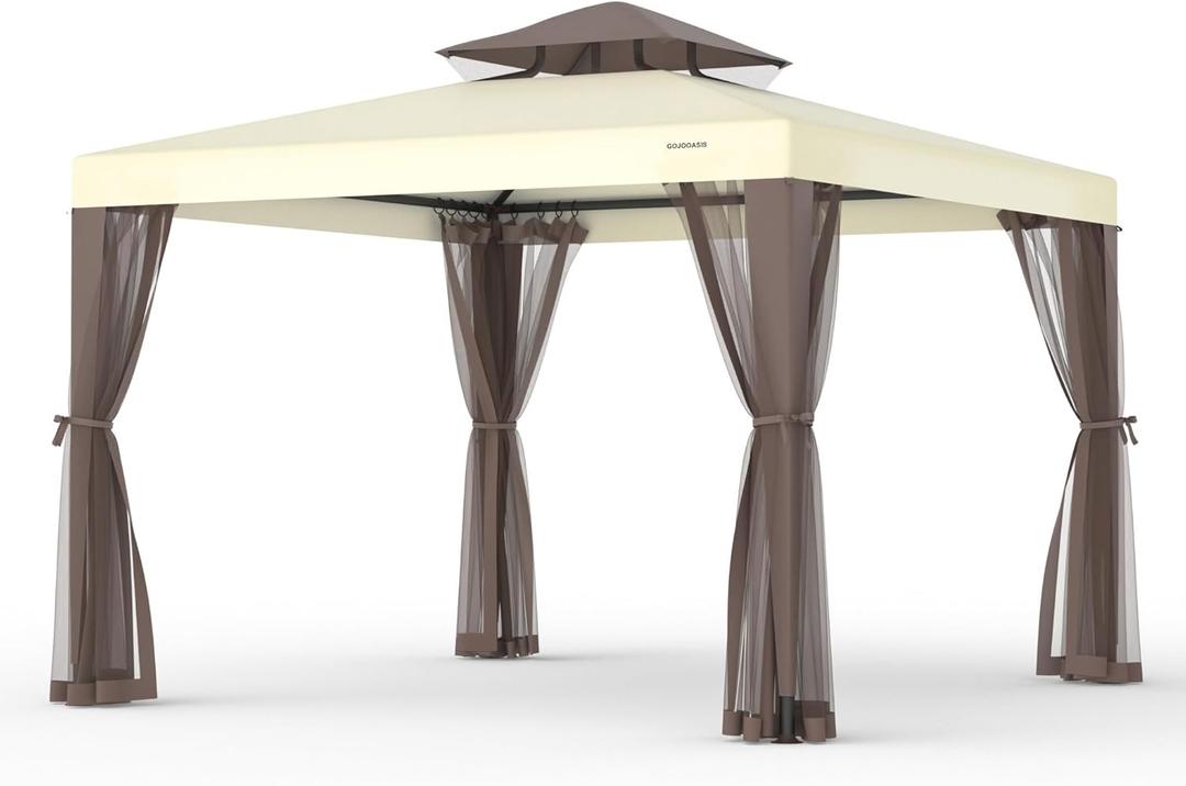 Patio Gazebo Tent Outdoor Canopy Shelter 10'x10' with Removable Netting,100 Square Feet of Shade for Garden, Backyard Deck and Lawns (Beige)