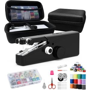 Handheld Sewing Machine for Beginners - Portable Cordless Mini Sewing Machine, Complete Sewing Kit & Accessories - Easy Electric Stitching for Home, Travel & DIY Repairs, Black