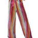 ZAFUL Womens Beach Cover Up Pants Sexy Crochet Drawstring Elastic Boho Swimsuit Cover Up Long Pants Beach Wear Multicolor M