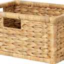 StorageWorks Large Wicker Basket for Organizing, Pantry Organizer with Wooden Frame, Water Hyacinth Storage Basket for Shelves