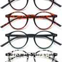 EYEURL 4-Pack Round Reading Glasses for Women Men Neck Hanging Small Blue Light Glasses Retro Round Computer Glasses With Spring Hinges TR90 Lightweight Readers for Women 2.5