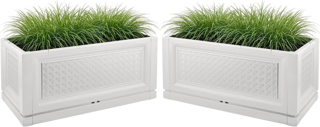 Large Planters for Outdoor Plants 2-Pack - 15.75x31.5in Rectangular Long Pots for Plants Outdoor Planters for Porch, Patio, Deck, Balcony, or Front Porch Decor by Pure Garden (White)