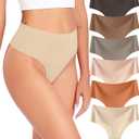 Wealurre Womens Underwear High Waisted Seamless Thongs for Women Breathable No Show Panties for Ladies 6 Pack M
