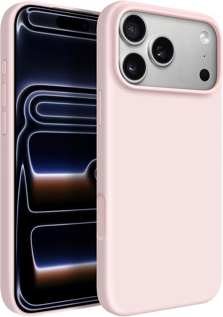 for iPhone 17 Pro Max Case with Camera Control Button, Solid Color Liquid Silicone Case for Women Girls Men Anti-Scratch Lining Shockproof Drop Protective Cover for iPhone 17 Pro Max-Pink