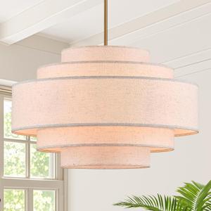 25.6" Modern Large Drum Chandelier, 6-Light Golden Light Fixture, 26in