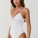 ESONALR Sexy One Piece Swimsuit for Women Adjustable Spaghetti Strap Cross Over Neckline High Leg Bathing Suits (White, XL)