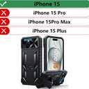 FNTCASE for iPhone 15 Protective Phone-Case: for iPhone 14/13 Military Grade Dropproof Phone Cover with Kickstand & Slide | Heavy Duty Rugged Phonecase Bumper Textured (Black)