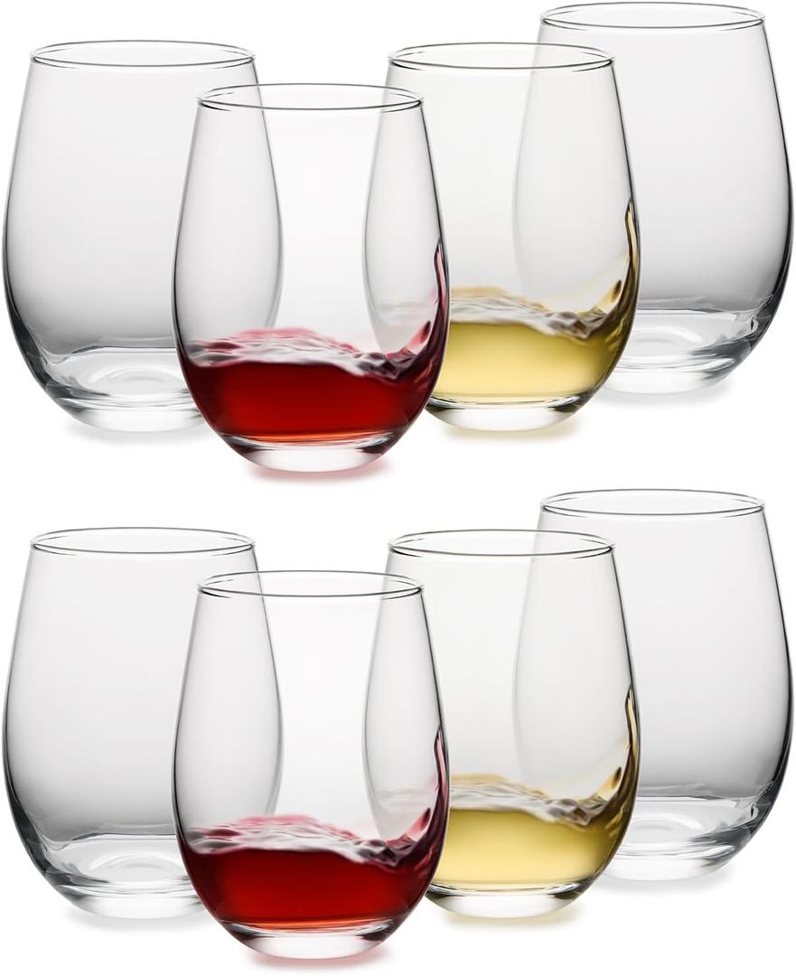 Stemless Wine Glasses Set of 8, 18oz Red White Wine Glasses,Lead-free Wine Glasses for Home, Party, Wedding, Ideal Wine Accessories Gift,Clear