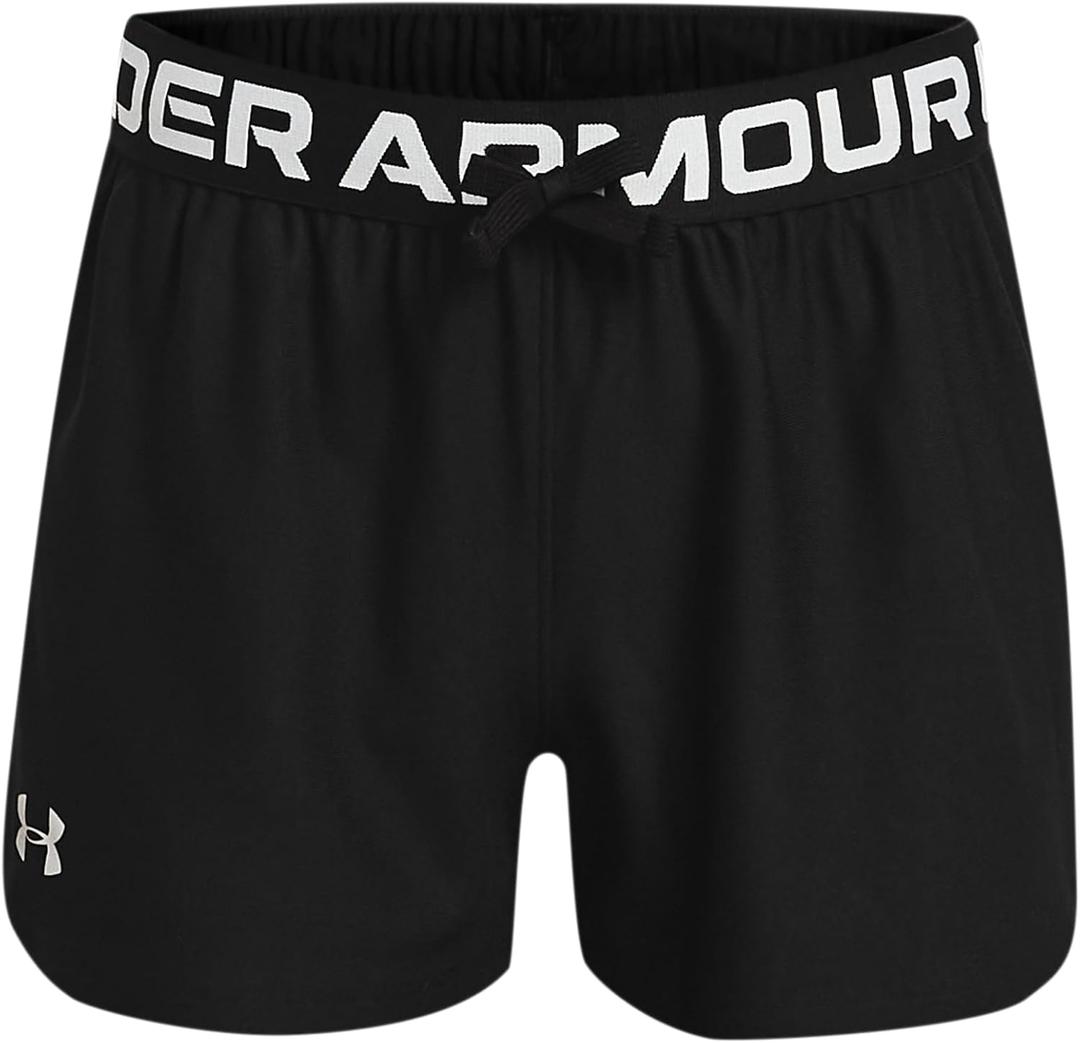 Under Armour Girls' Play Up Solid Shorts (Medium, Black (001)/Metallic Silver)