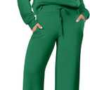 ANRABESS Women 2 Piece Outfits 2025 Fall Fashion Airport Wide Leg Pants Lounge Set Leisure Travel Vacation Clothes Sweatsuits (X-Large, Green)