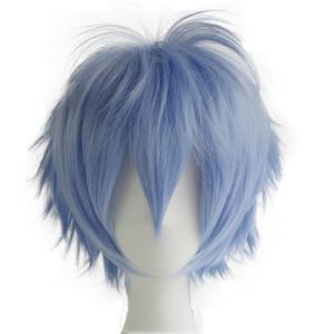 Alacos Short Fashion Spiky Layered Anime Cosplay Wig Halloween Christmas Carnival Dress Up Pretend Play Party Wig Gift+Cap (Light Blue)