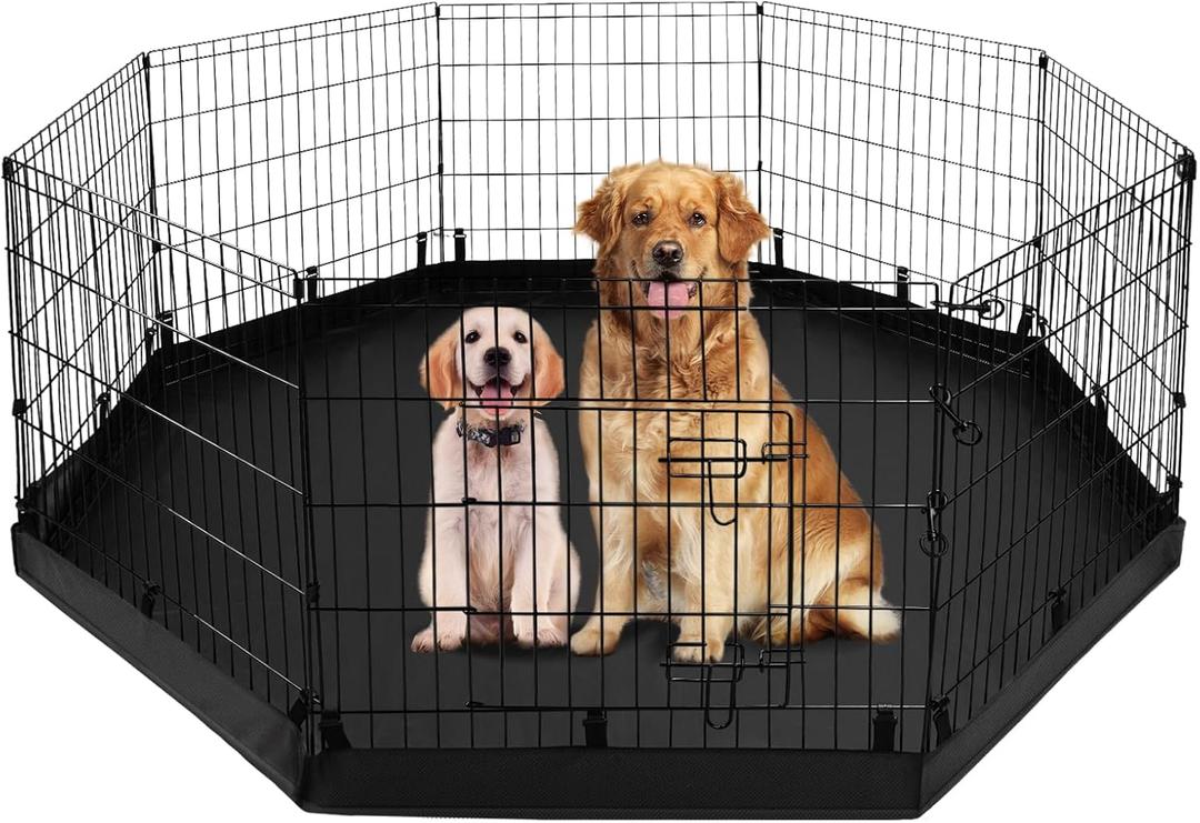PJYuCien Dog Playpen with Bottom Pad - Metal Foldable Exercise Pen, 8 Panels 24" H x 24" W Indoor Outdoor Pet Fence Puppy Crate Kennel, Black