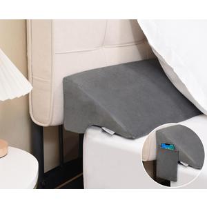 Vekkia Queen Bed Wedge Pillow for Headboard Gap Filler(0-5"),High-Density Foam,Prevents Pillows & Items from Falling,Ergonomic Design,Large Storage Pockets, Removable&Washable Cover,Gray,60''x10 x6