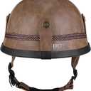 Yesmotor Motorcycle Half Helmet Retro German Handmade Leather Half Face Quick Release Buckle & Goggles - DOT Approved (Light Brown, M)