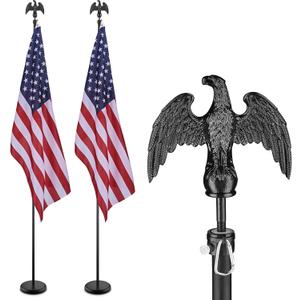 Yeshom 2 Pack 8FT Sectional Indoor Flag Pole Kit Blacked Eagle Topper Aluminum Heavy Duty Black Pole Stand with 3x5Ft US Flag & Base Stand for Office School City Hall Reception Room Commercial
