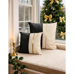 Christmas Small Pillow Covers, Leather Beige and Black Rectangle Throw Pillows Covers for Living Room Couch Bed, Waterproof Cushion Case 13x13 in