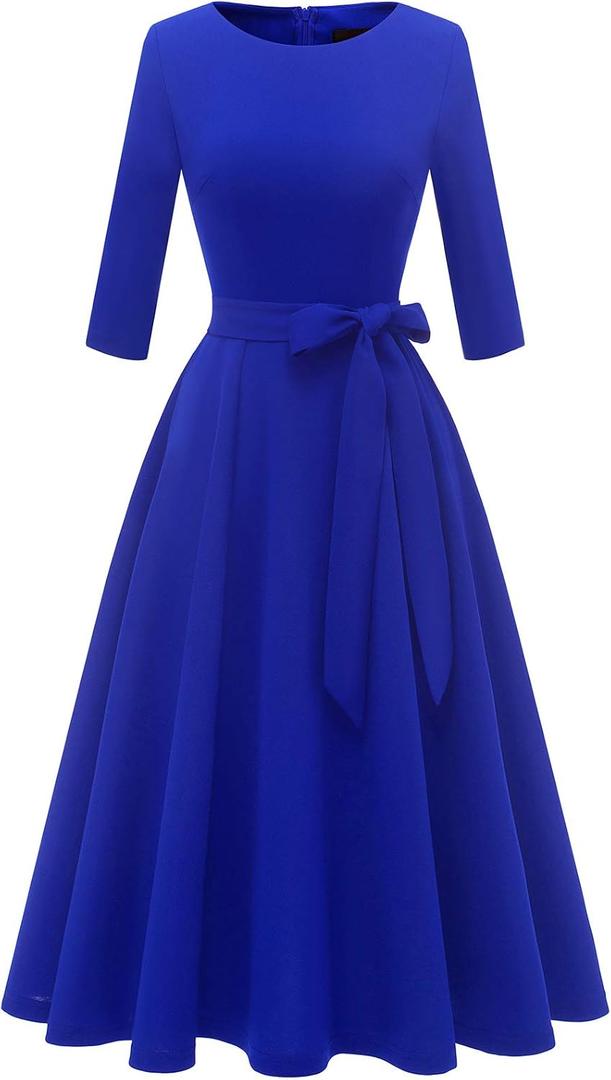 DRESSTELLS Cocktail Dresses for Women, Vintage Wedding Guest 3/4 Sleeves Formal Church Tea Dress L