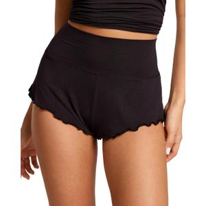 Women's Pajamas Shorts Modal Ribbed Fold Over Pleated Sleep Cheeky Ruched Cute Mini Cozy Lounge Sleepwear Bottom (Black, Size S)