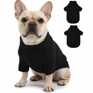Dog Sweaters Pet Cat Warm Knitted Cozy Fall Winter Puppy Cold Clothes, Soft Classic Turtleneck Knitted Dog Pullover Sweater for Pug, Bulldog, Dachshund (Black, S)
