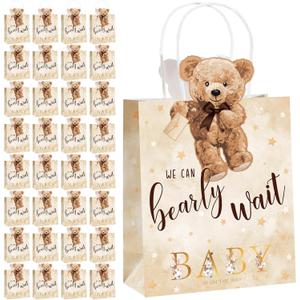 Tinlade 32 Pcs Bear Baby Shower Bags We Can Bearly Wait Goodie Bags with Handles 5.9x2.8x7.1 In Baby Shower Favor Decorations for Guests Presents Supplies