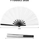 4Pcs Large Clap Fan Fabric Folding Fan Chinese Tai Chi Hand Rave Fans Sublimation Transfer Blank Craft Dance Decoration for Festival Party Favors (White)