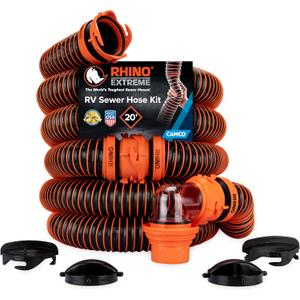 Camco RhinoEXTREME 20' RV Sewer Hose Kit  Premium Sewer Kit  Pre-Assembled & Ready-to-Use  Includes 4-in-1 Dump Station Adapter & Storage Caps  Crush & Abrasion Resistant (21012)