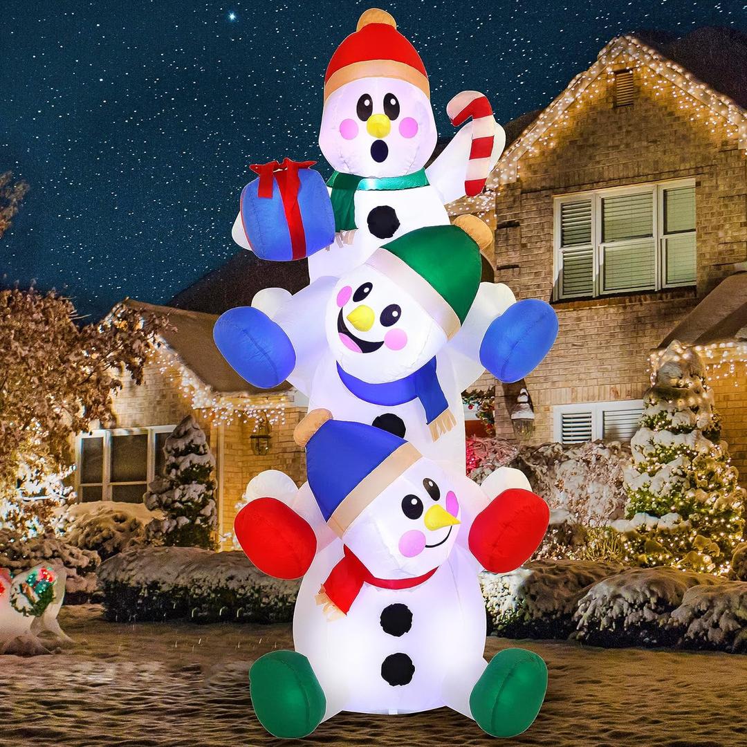 Joiedomi 6 FT Christmas Inflatable Decoration Stacked Snowman with Build-in LEDs Blow Up Inflatables for Xmas Party, Home Indoor Outdoor Christmas Dcor Yard Garden Lawn Winter Holiday Supplies Dcor