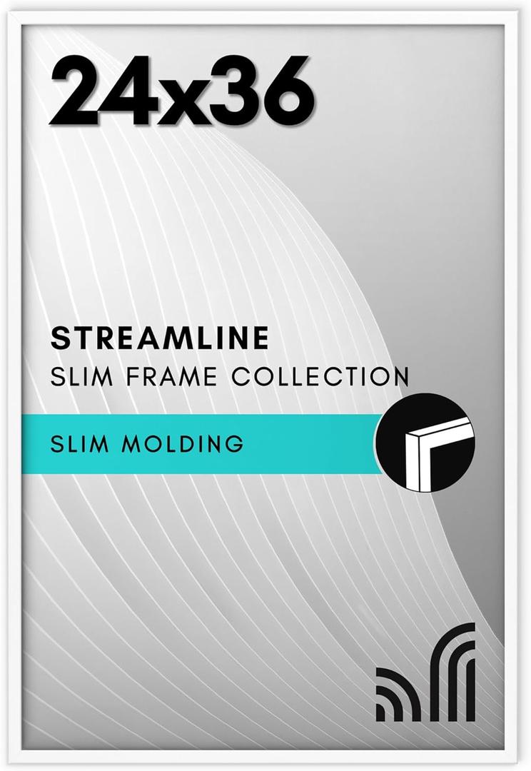 Americanflat 24x36 Poster Frame with Polished Plexiglass - Streamline Collection - Thin Border Picture Frame for Wall Display - Hanging Hardware Included - White