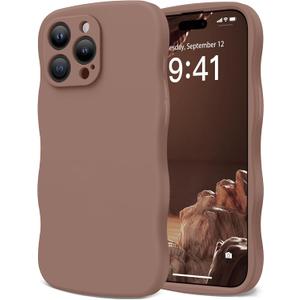 Magnetic for iPhone 15 Pro Max Case, [Full Camera Protection][Compatible with MagSafe] Cute Wave Frame Silicone Shockproof Protective Phone Case for iPhone 15 Pro Max 6.7",Brown