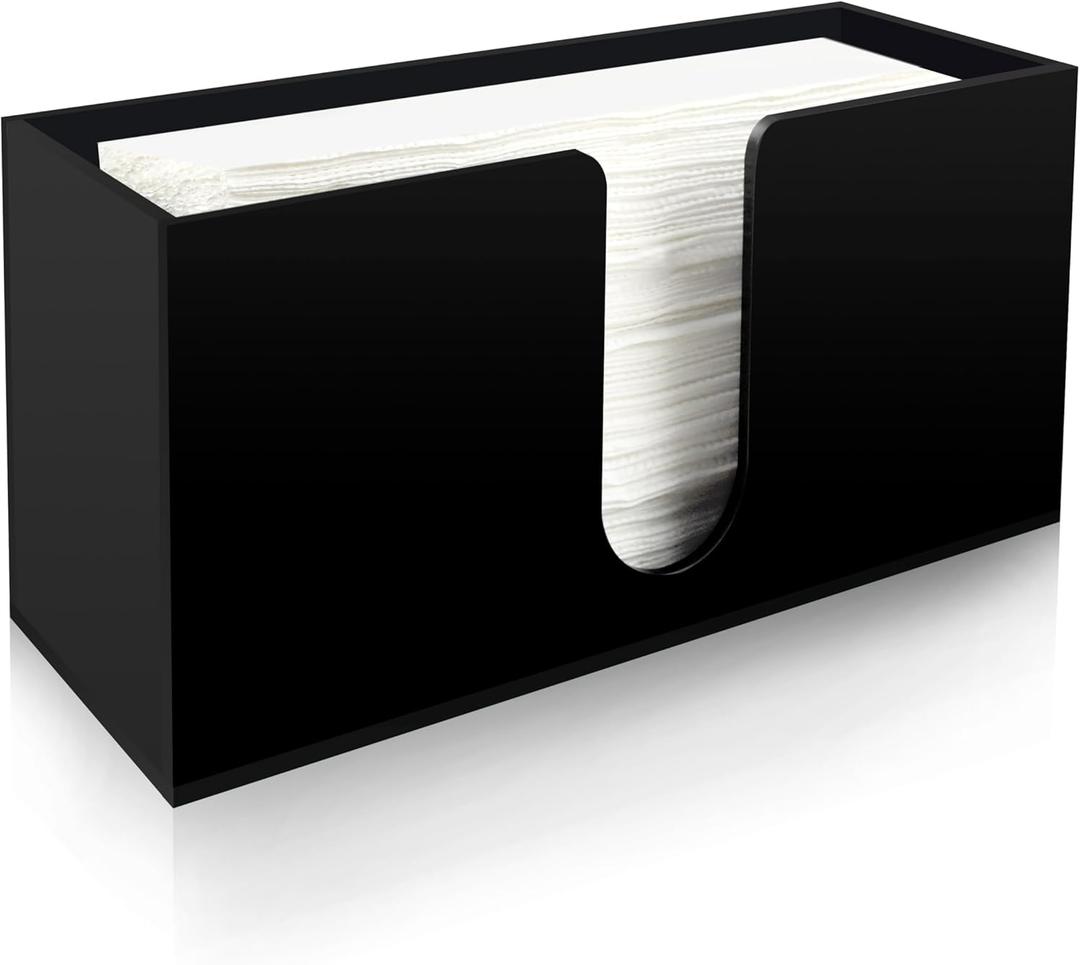 Paper Towel Holder for Countertop, Black Acrylic Napkin Dispenser  Fits Multifold, C-Fold & Z-Fold Trifold Towels, Durable 5mm Thick for Bathroom, Kitchen, Restaurant & Toilet (1pcs)