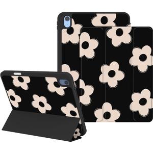 Case for iPad Air 11 Inch M4/M3/M2(2026/2025/2024), iPad Air 5th/4th Generation(2022/2020) 10.9 Inch, Protective Case with Pencil Holder, Trifold Stand Cute Cover for Girls, Flower Black