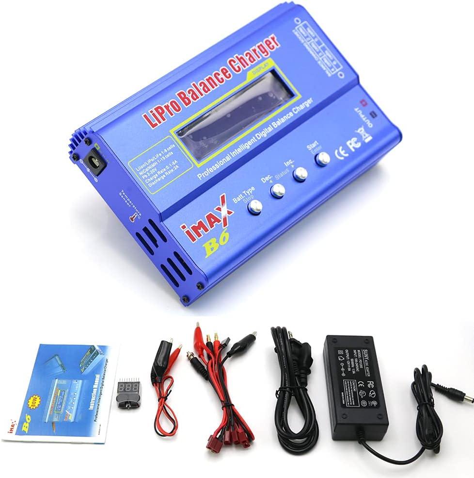IMAX B6 80W Lipo Battery Balance Charger 6A Discharger, RC Hobby Lipo NiMh Li-ion Ni-Cd Digital Lipro Balance Charger Discharger + AC Power 12V 5A Adapter for Rc Car RC Hobby (Blue)
