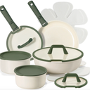 CAROTE 18pcs Ceramic Cookware Set, Pots and Pans Set, Induction Nonstick Kitchen,Non Stick RV Cookware Set with Detachable Handle, Dishwasher/Oven Safe, Green