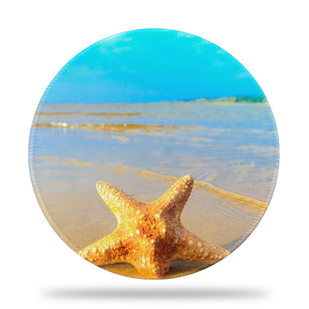 Starfish Beach Mouse Pad, 8.8" Sea Starfish Round Gaming Mouse Mat with Non-Slip Base and Stitched Edge, Computer Keyboard Mat for Home Office Work, 0.12" Thick