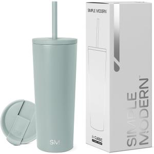 Simple Modern Insulated Tumbler with Lid and Straw | Iced Coffee Cup Reusable Stainless Steel Water Bottle Travel Mug | Gifts for Women Men Her Him | Classic Collection | 24oz | Sea Glass Sage
