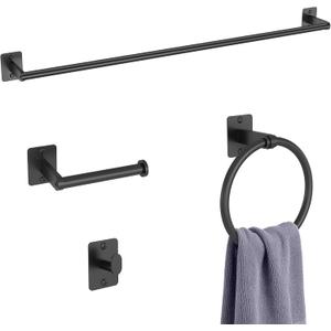 KLJKPA 4 Pieces Bathroom Hardware Set, 32 inch Towel Bar, Matte Black Bathroom Accessories Set, Towel Racks for Bathroom, Robe Towel Hooks, Toilet Paper Holder Wall Mounted