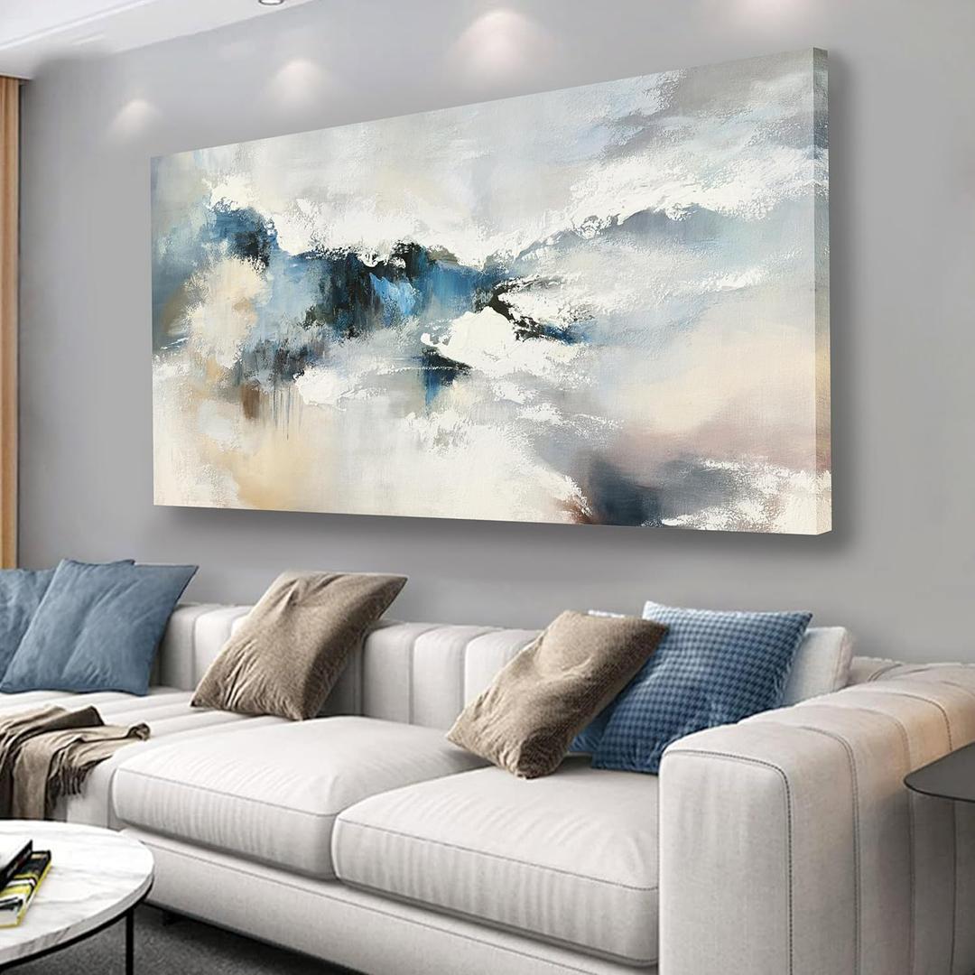 Yuaxker Abstract Wall Art Blue and White Wall Decor Vogue Canvas Painting Artwork for Living Room Bedroom Dining Room Office Home Decor 24x48 Inch